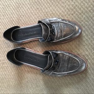 Freda Salvador silver loafers with black jewels